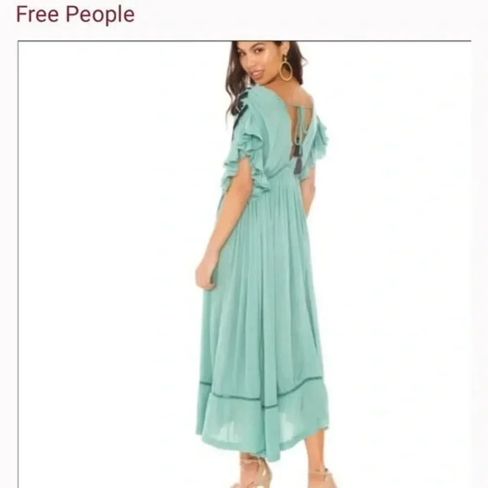 Free People Women's Turquoise Will Wait For You V-Neck Midi A-Line Dress Size L - Picture 2 of 8